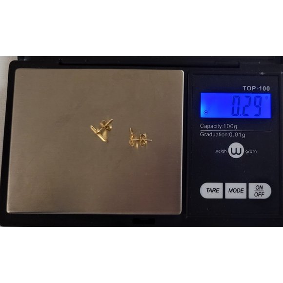 14K Yellow Gold Cross Post Stud Earrings K914 - Picture 6 of 7